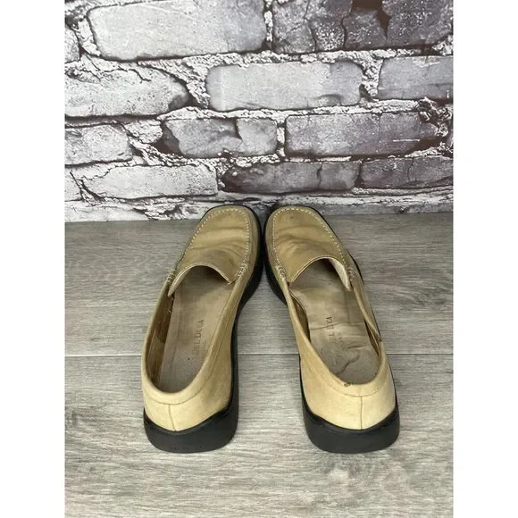 Duccio Del Duca Tan Leather Square Toe Wedge Designer Loafers Women 8.5M US/39EU